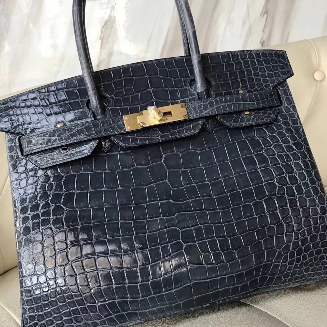 Hermès(爱马仕)Birkin30cm shiny porosus crocodile 澳洲湾鳄 N7风暴蓝 蜡线全手工 金扣-拉尔森鳄鱼皮具定制 - 爱马仕包包官网 Hermès(爱马仕)Birkin30cm shiny porosus crocodile 澳洲湾鳄 N7风暴蓝 蜡线全手工 金扣