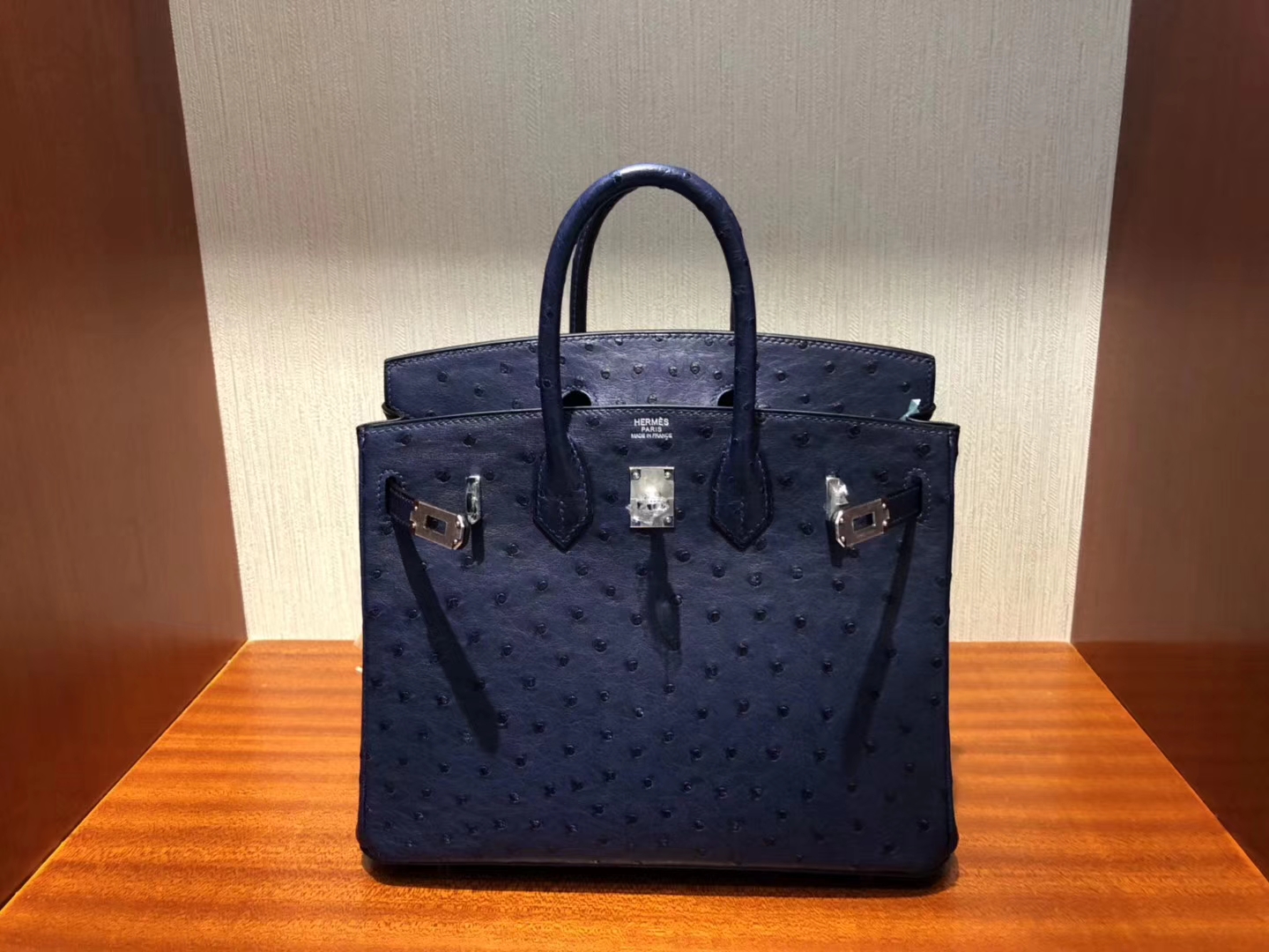 Hermès（爱马仕）Birkin25cm Ostrich Kk 鸵鸟 7K 宝石蓝 深蓝  银扣