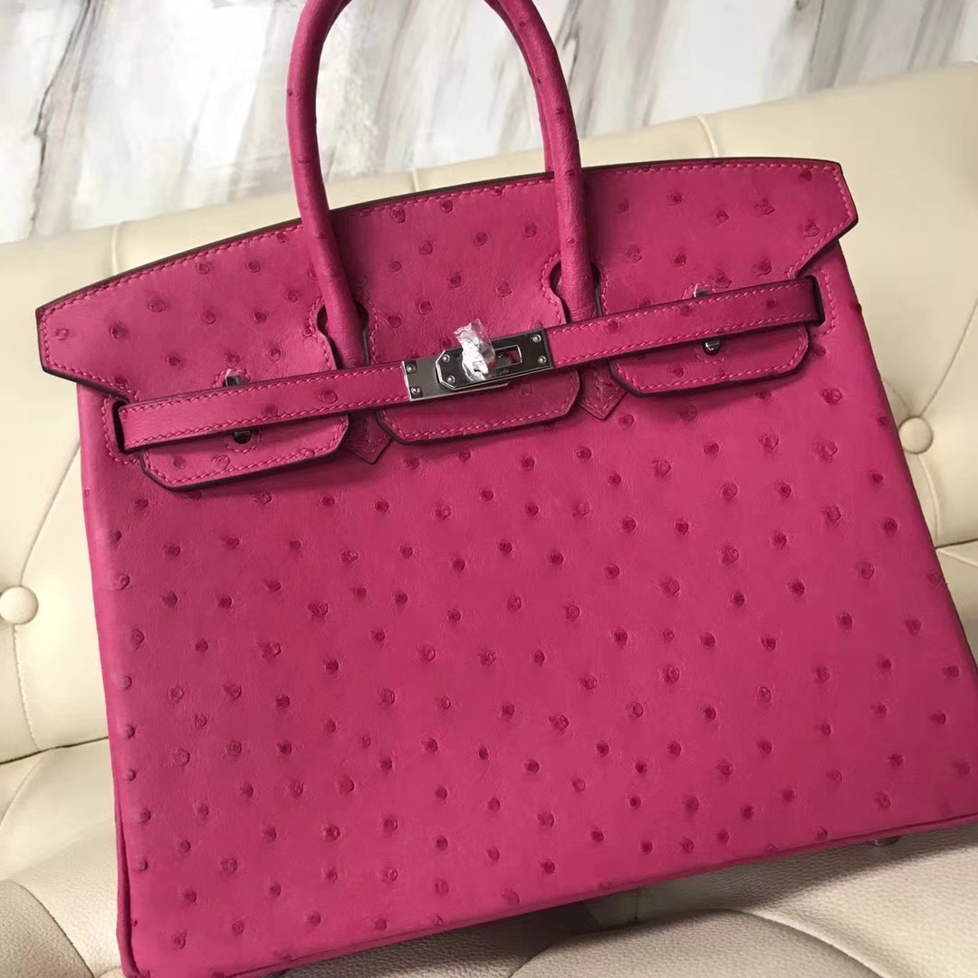 Hermès(爱马仕)Birkin25cm Ostrich kk鸵鸟 J5 桃红 银扣-拉尔森鳄鱼皮具定制 - 爱马仕包包官网 Hermès(爱马仕)Birkin25cm Ostrich kk鸵鸟 J5 桃红 银扣