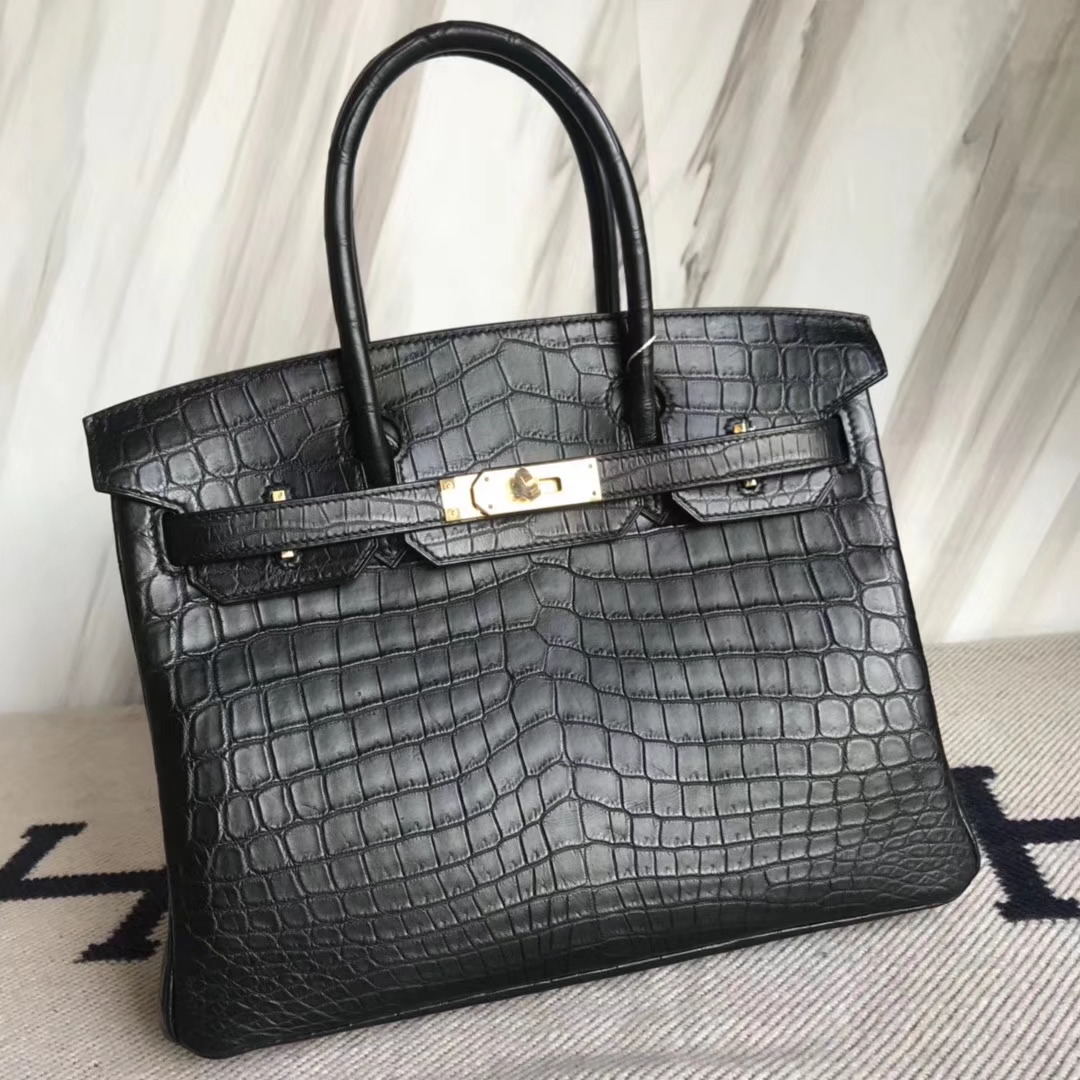 Hermès(爱马仕)Birkin30cm Crocodile matt 雾面鳄鱼 ck89 黑色 金扣-拉尔森鳄鱼皮具定制 - 爱马仕包包官网 Hermès(爱马仕)Birkin30cm Crocodile matt 雾面鳄鱼 ck89 黑色 金扣