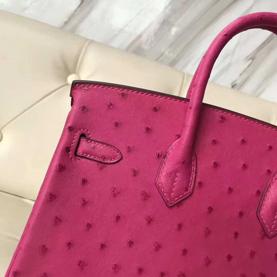 Hermès（爱马仕）Birkin25cm Ostrich kk鸵鸟 J5 桃红 银扣