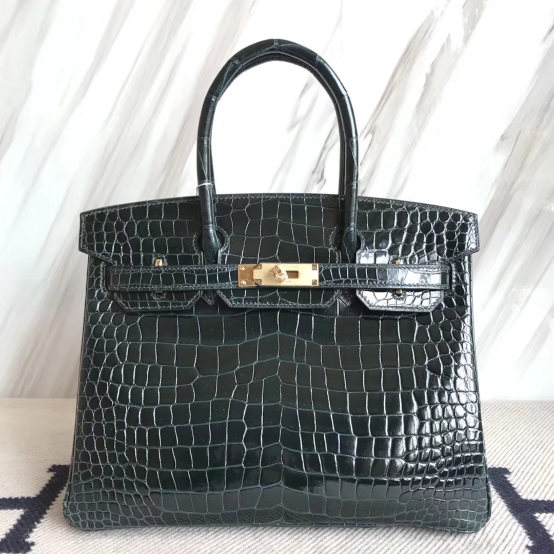 Hermès（爱马仕）Birkin30cm shiny porosus crocodile 澳洲湾鳄 1P鸭子蓝 顶级工艺 蜡线全手工 金扣一枚
