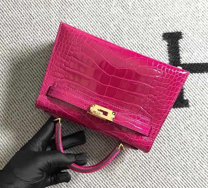 Hermès（爱马仕）Mini Kelly迷你凯莉包 美洲艳桃红 金扣 2代