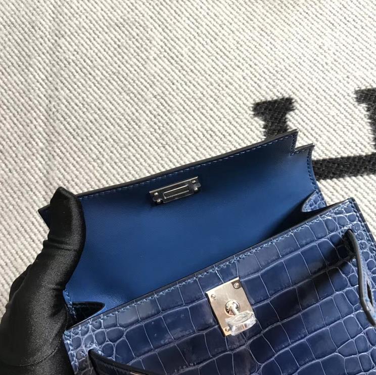 Hermès（爱马仕）Mini Kelly迷你凯莉包  美洲蓝 银扣 2代