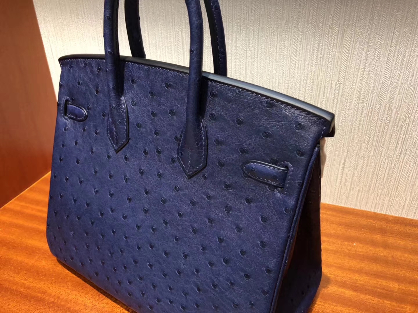 Hermès（爱马仕）Birkin25cm Ostrich Kk 鸵鸟 7K 宝石蓝 深蓝  银扣