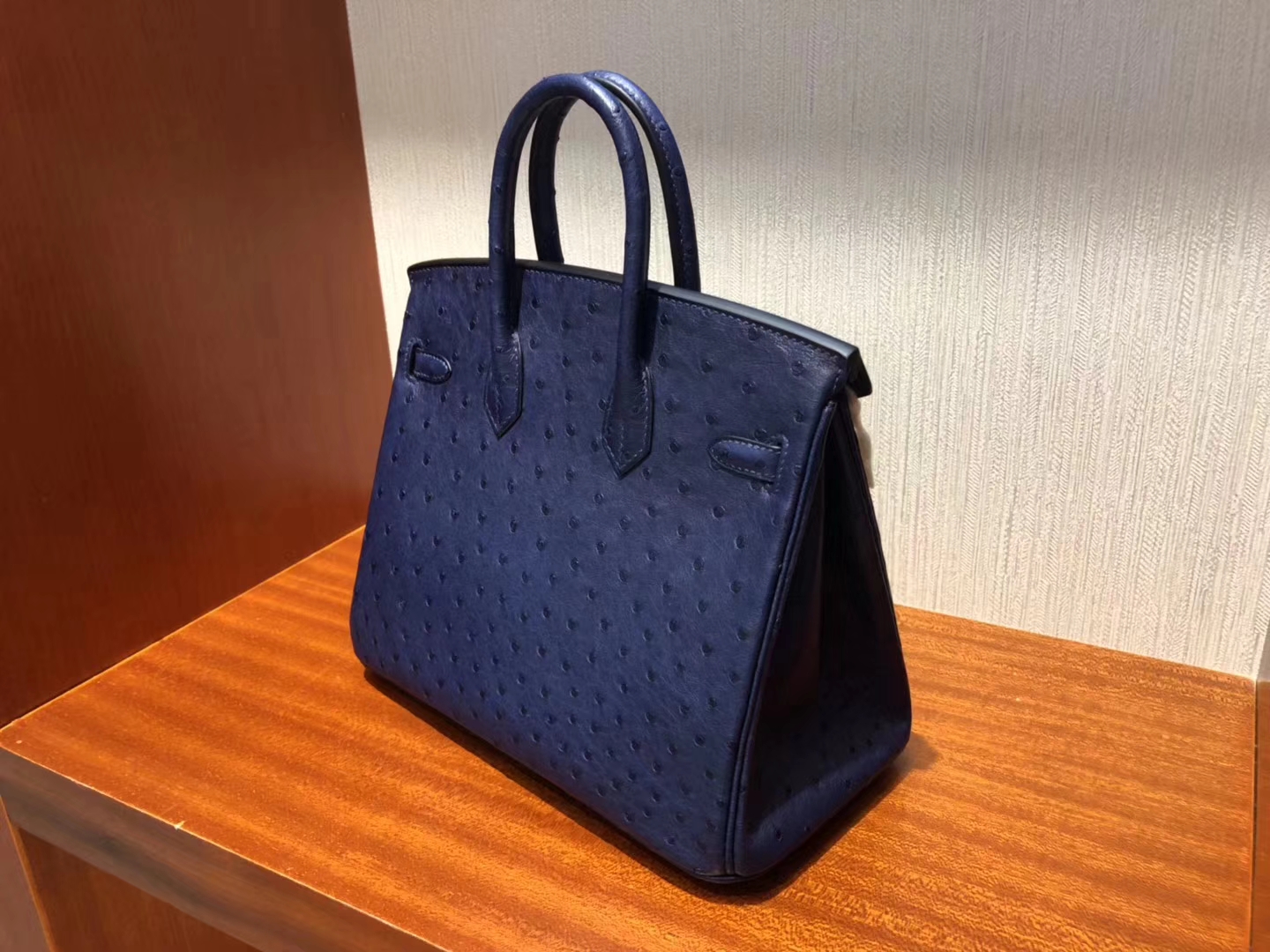 Hermès（爱马仕）Birkin25cm Ostrich Kk 鸵鸟 7K 宝石蓝 深蓝  银扣