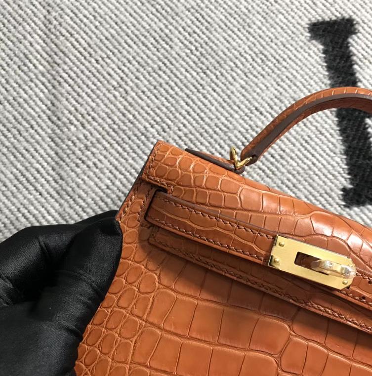Hermès（爱马仕）Mini Kelly迷你凯莉包 美洲浅棕色 金扣 2代