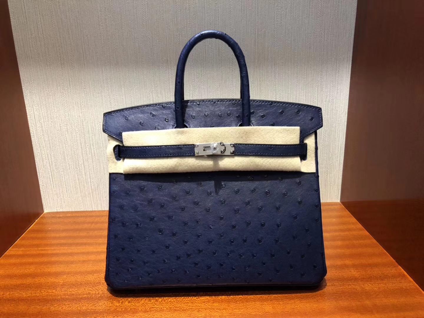 Hermès（爱马仕）Birkin25cm Ostrich Kk 鸵鸟 7K 宝石蓝 深蓝  银扣