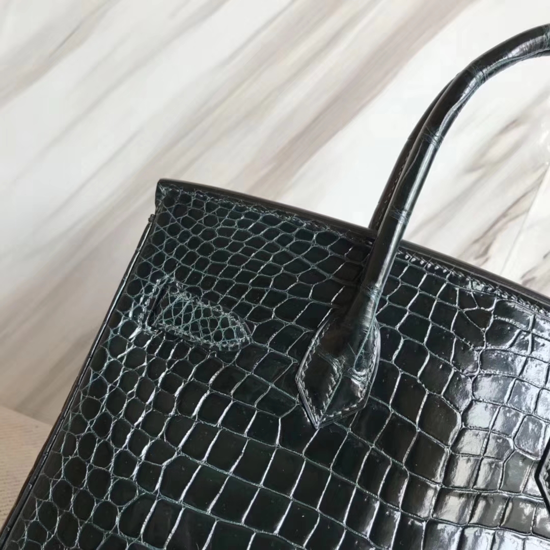 Hermès（爱马仕）Birkin30cm shiny porosus crocodile 澳洲湾鳄 1P鸭子蓝 顶级工艺 蜡线全手工 金扣一枚