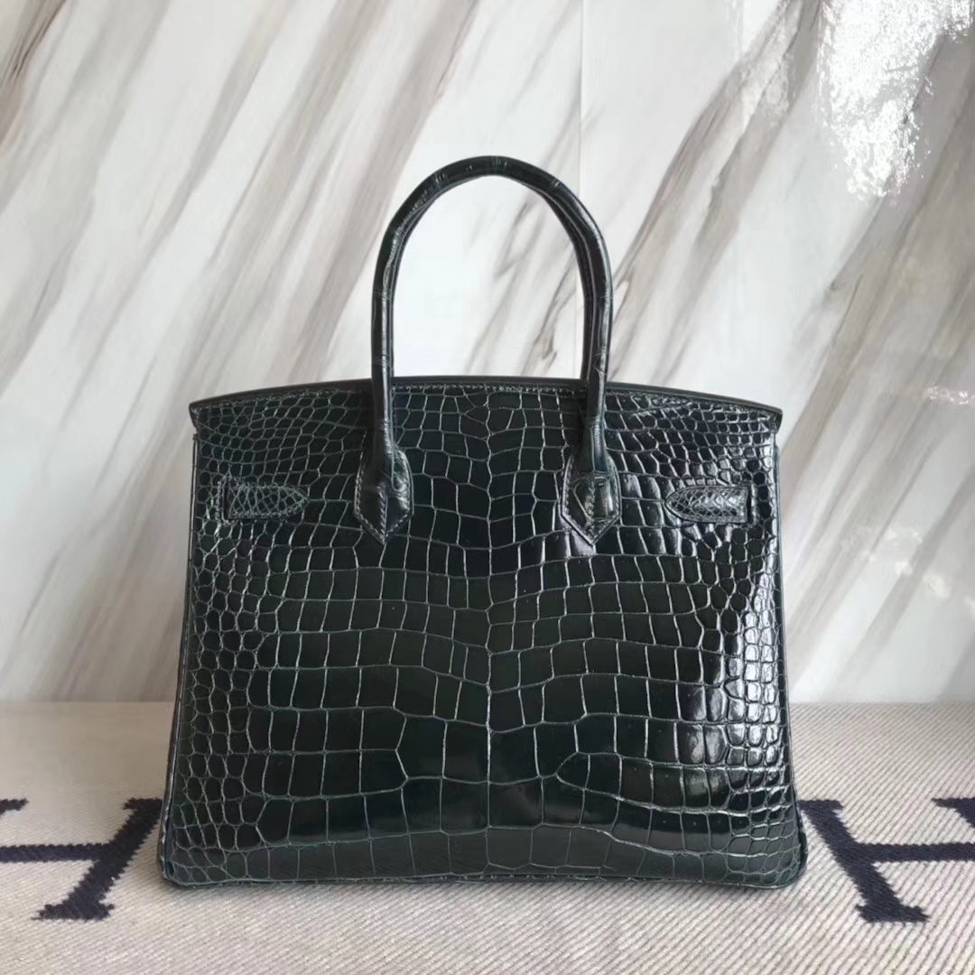 Hermès（爱马仕）Birkin30cm shiny porosus crocodile 澳洲湾鳄 1P鸭子蓝 顶级工艺 蜡线全手工 金扣一枚