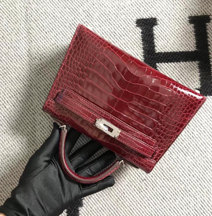 Hermès（爱马仕）Mini Kelly迷你凯莉包 美洲深红色 银扣 2代