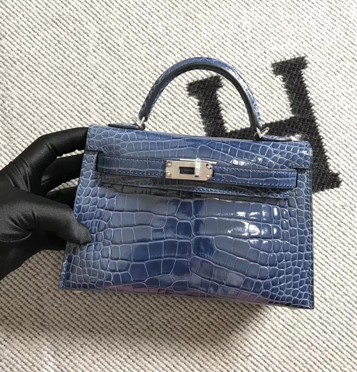 Hermès（爱马仕）Mini Kelly迷你凯莉包  美洲蓝 银扣 2代