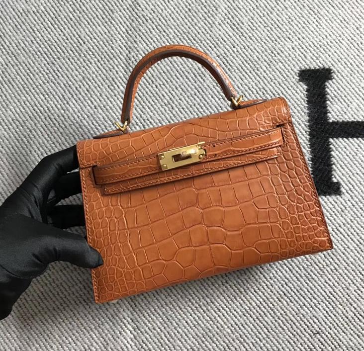 Hermès（爱马仕）Mini Kelly迷你凯莉包 美洲浅棕色 金扣 2代