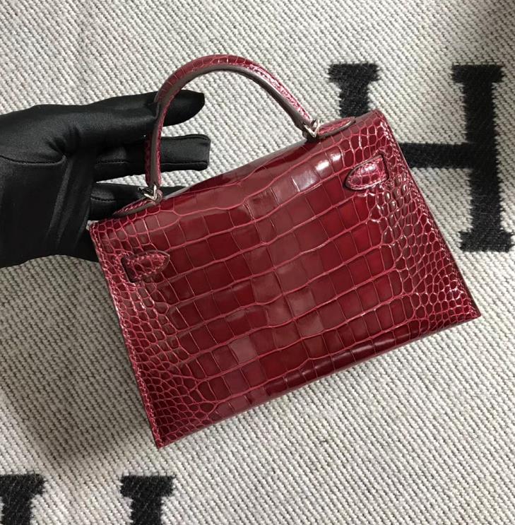 Hermès（爱马仕）Mini Kelly迷你凯莉包 美洲深红色 银扣 2代