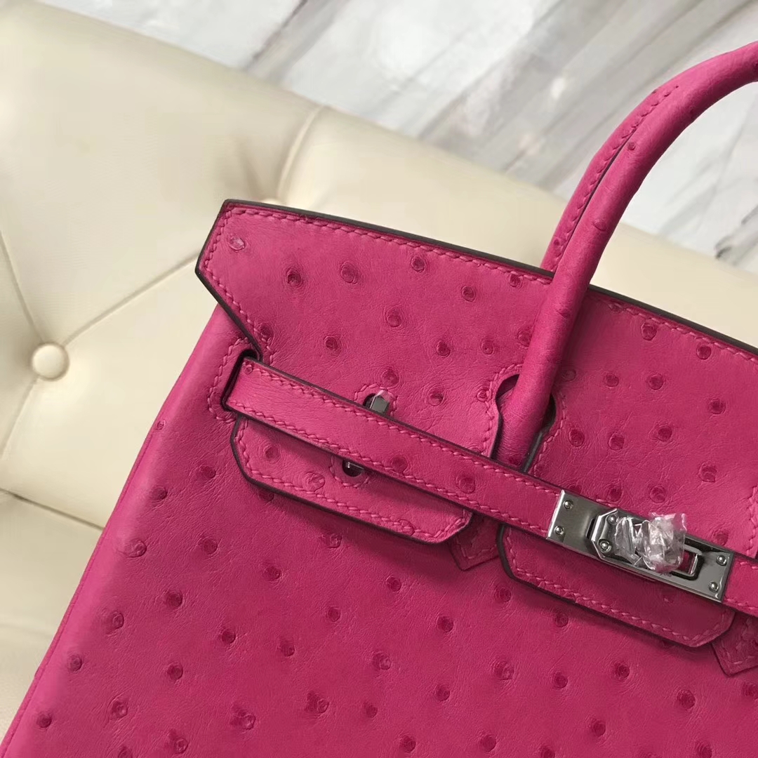 Hermès（爱马仕）Birkin25cm Ostrich kk鸵鸟 J5 桃红 银扣
