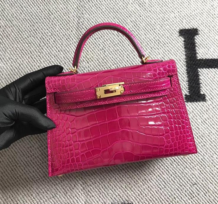 Hermès（爱马仕）Mini Kelly迷你凯莉包 美洲艳桃红 金扣 2代