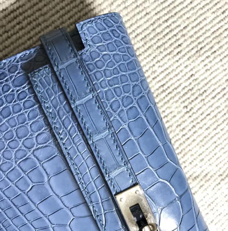 Hermès(爱马仕)钱包牛仔蓝美洲亚光 银扣-拉尔森鳄鱼皮具定制 - 爱马仕包包官网 Hermès(爱马仕)钱包牛仔蓝美洲亚光 银扣