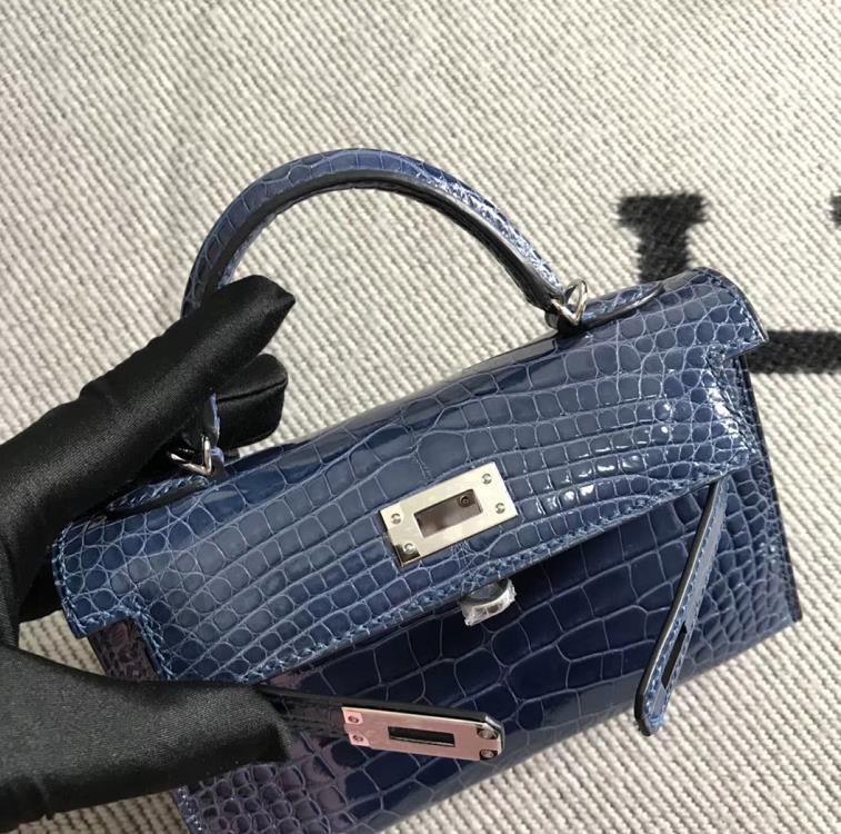 Hermès（爱马仕）Mini Kelly迷你凯莉包  美洲蓝 银扣 2代