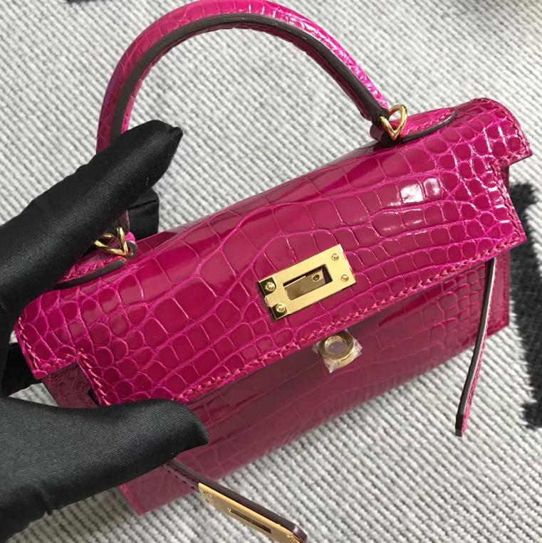 Hermès（爱马仕）Mini Kelly迷你凯莉包 美洲艳桃红 金扣 2代