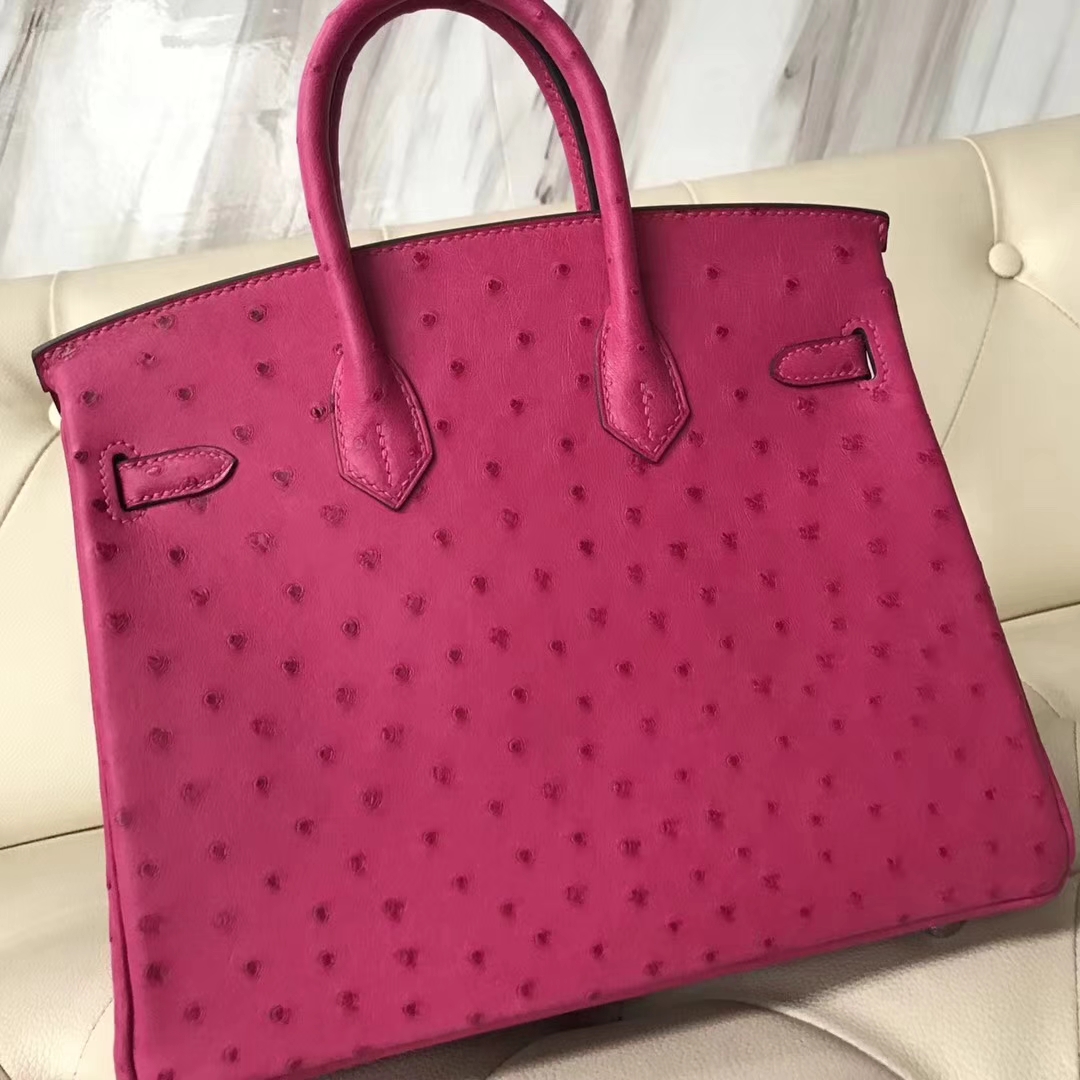 Hermès（爱马仕）Birkin25cm Ostrich kk鸵鸟 J5 桃红 银扣