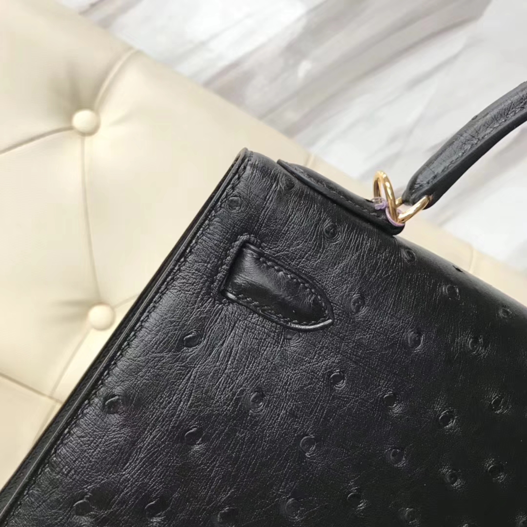 Hermès（爱马仕）Kelly28cm ostrich kk鸵鸟 顶级鸵鸟皮 ck89黑色 蜡线全手工 金扣一枚