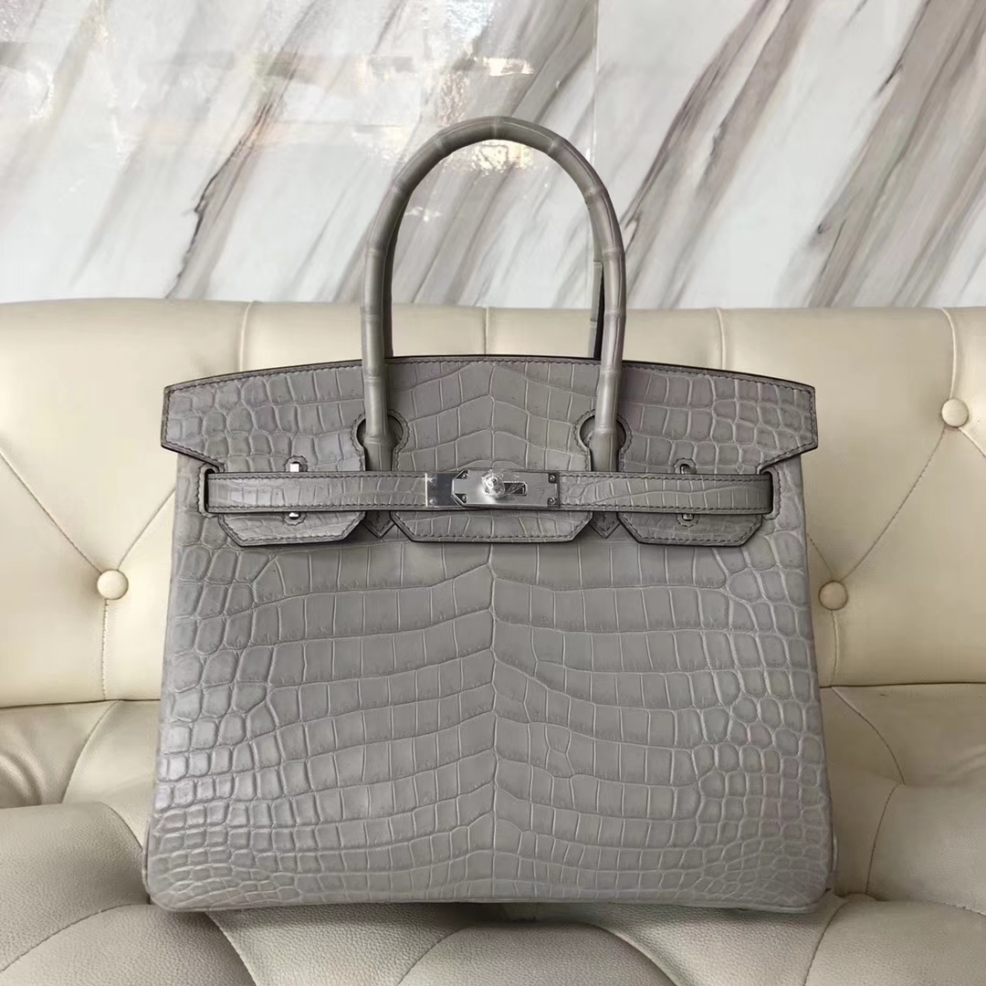 Hermès（爱马仕）Birkin30cm Matt crocodile 8M银河灰 蜡线全手工