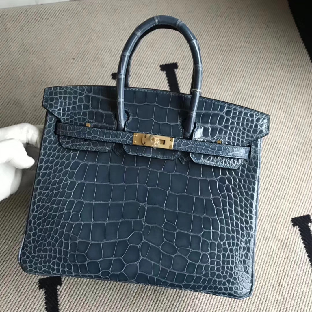 Hermès（爱马仕）Birkin25cm Alligator shiny 亮面鳄鱼 1p 鸭子蓝 金扣