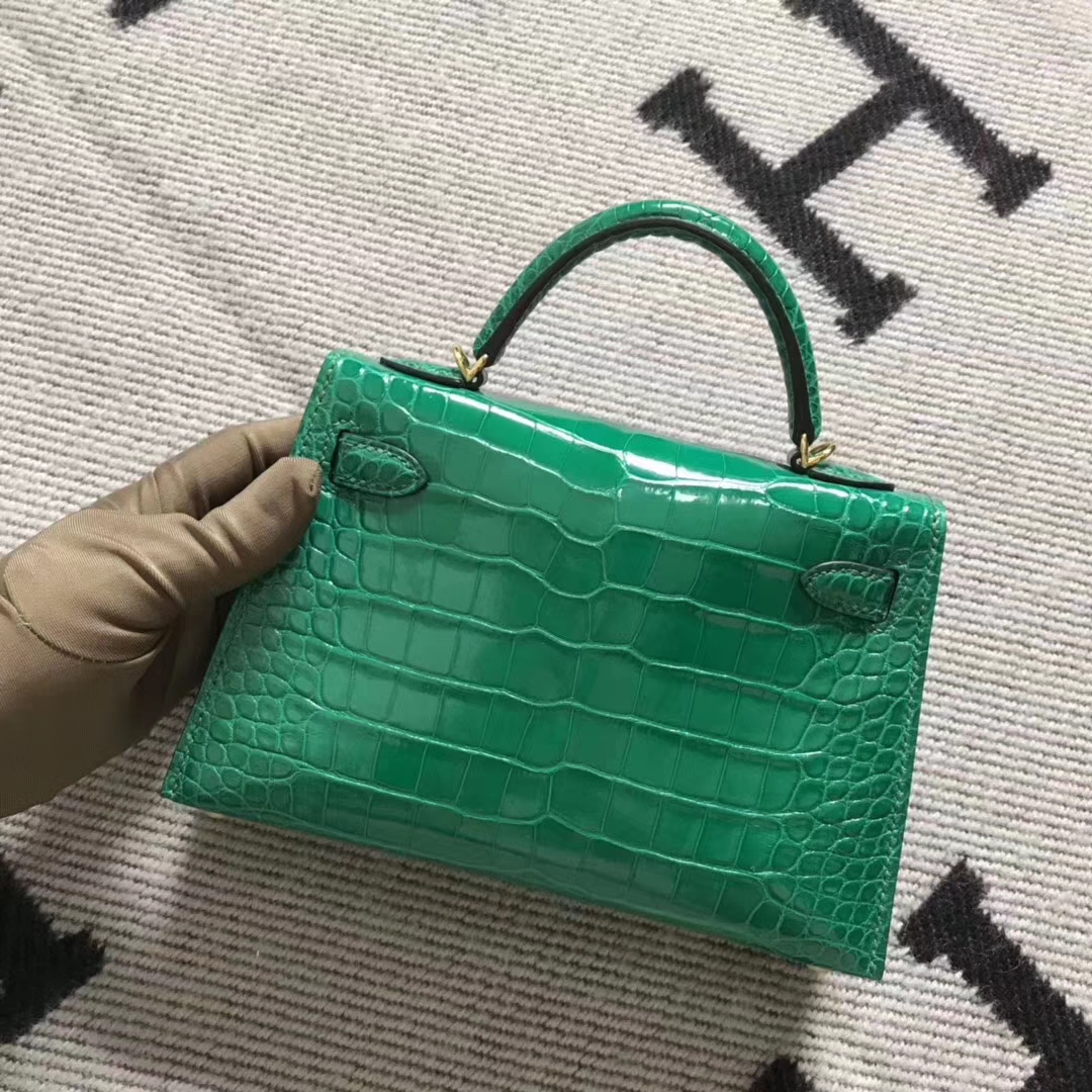 Hermès(爱马仕)亮面美洲鳄鱼 mini 2代 翡翠绿 金扣-拉尔森鳄鱼皮具定制 - 爱马仕包包官网 Hermès(爱马仕)亮面美洲鳄鱼 mini 2代 翡翠绿 金扣