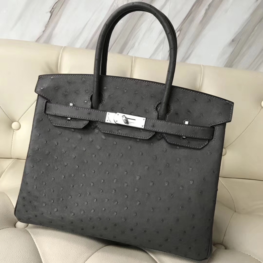 Hermès（爱马仕）Birkin30cm Ostrich Kk鸵鸟  8F锡器灰 银扣