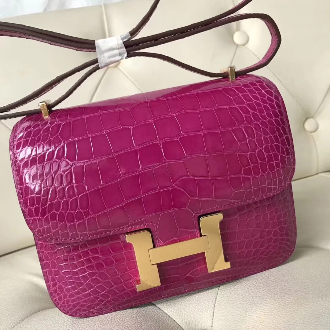 Hermès（爱马仕）Constance Alligator shiny 亮面J5 天方夜谭粉紫 金扣 18cm
