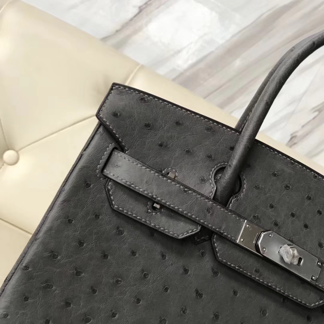 Hermès（爱马仕）Birkin30cm Ostrich Kk鸵鸟  8F锡器灰 银扣
