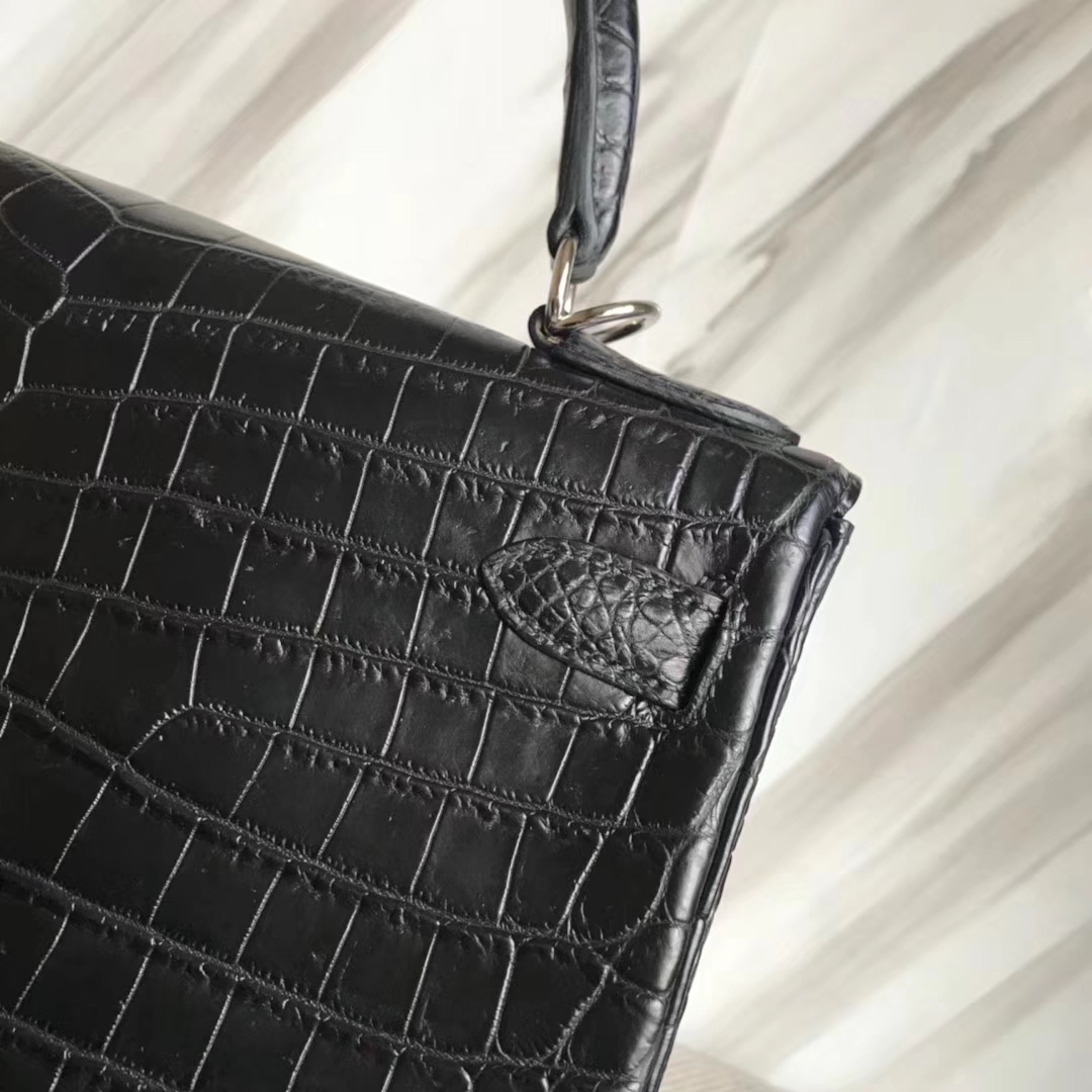 Hermès（爱马仕）Kelly雾面两点尼罗鳄 ck89黑色 顶级工艺 蜡线全手工 银扣 28cm