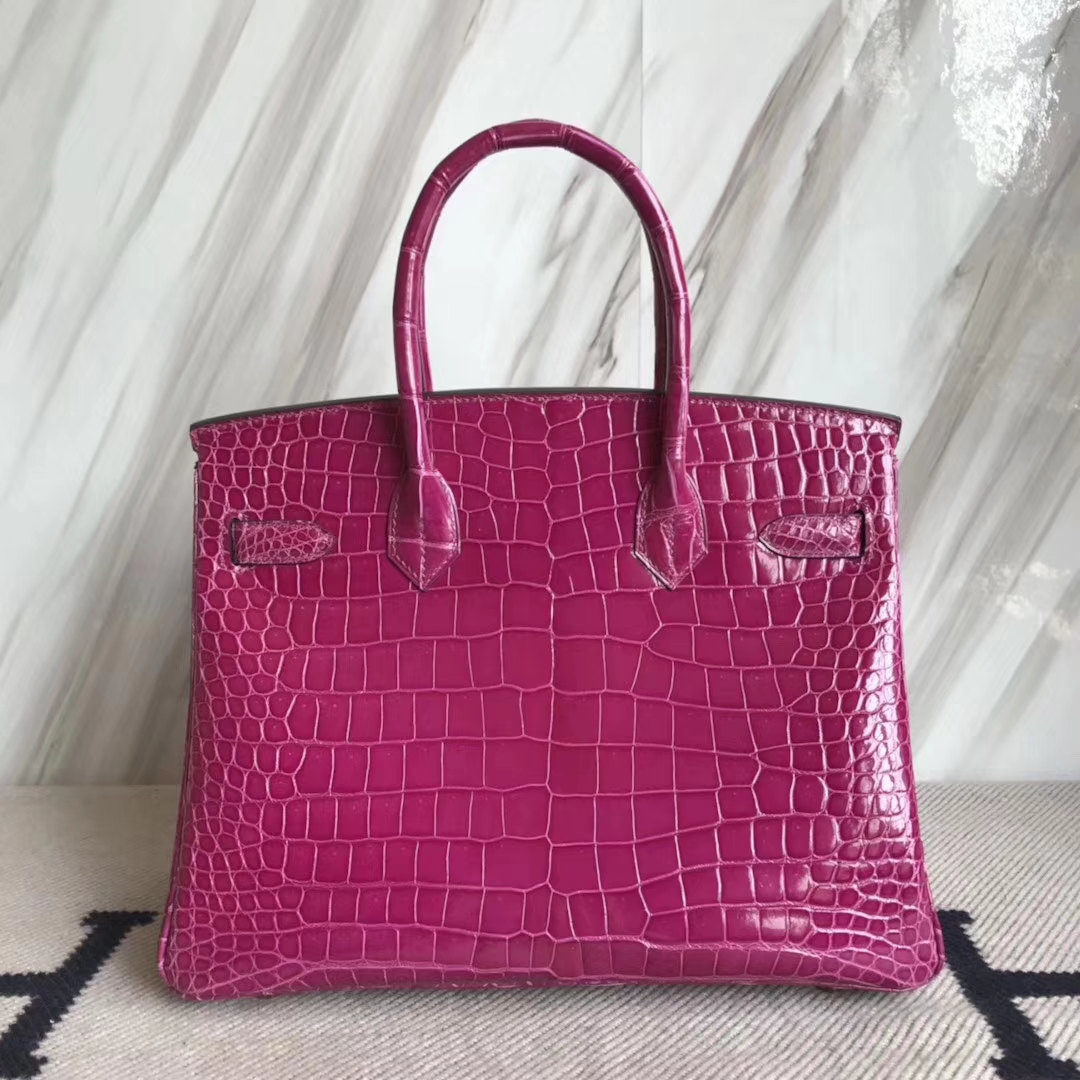 Hermès（爱马仕）Birkin30cm shiny porosus crocodile 澳洲湾鳄 原厂御用HCP J5天方夜谭粉紫 顶级工艺 蜡线全手工 金扣