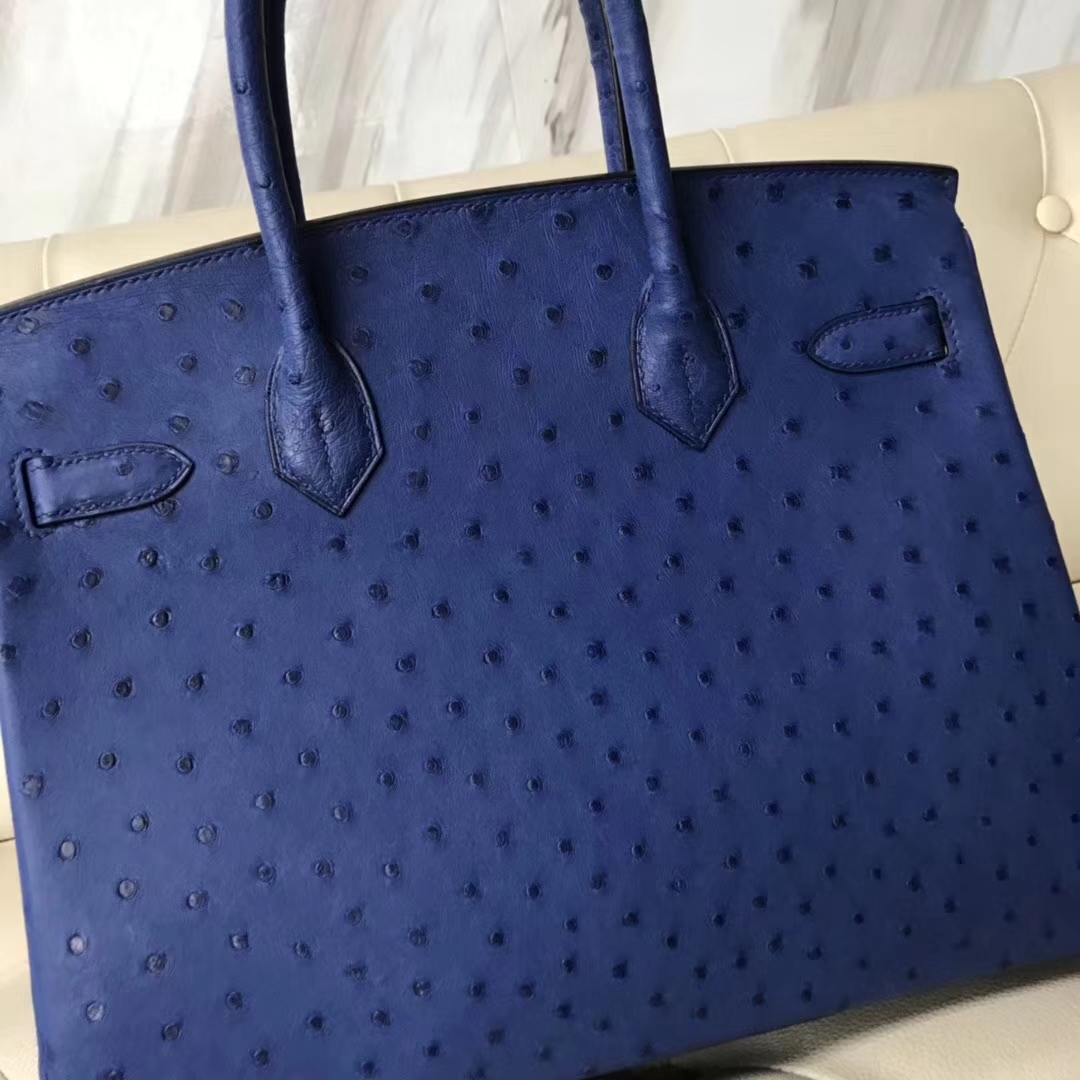 Hermès（爱马仕）Birkin30cm Ostrich Kk鸵鸟 7T 电光蓝 Blue eletric 金扣