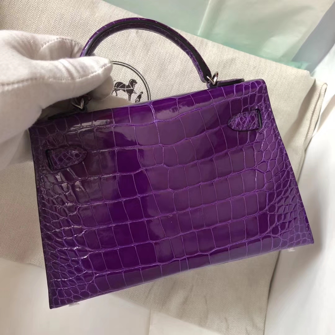 Hermès（爱马仕）Minikelly ll Alligator shiny 亮面鳄鱼  5L 极度紫 银扣