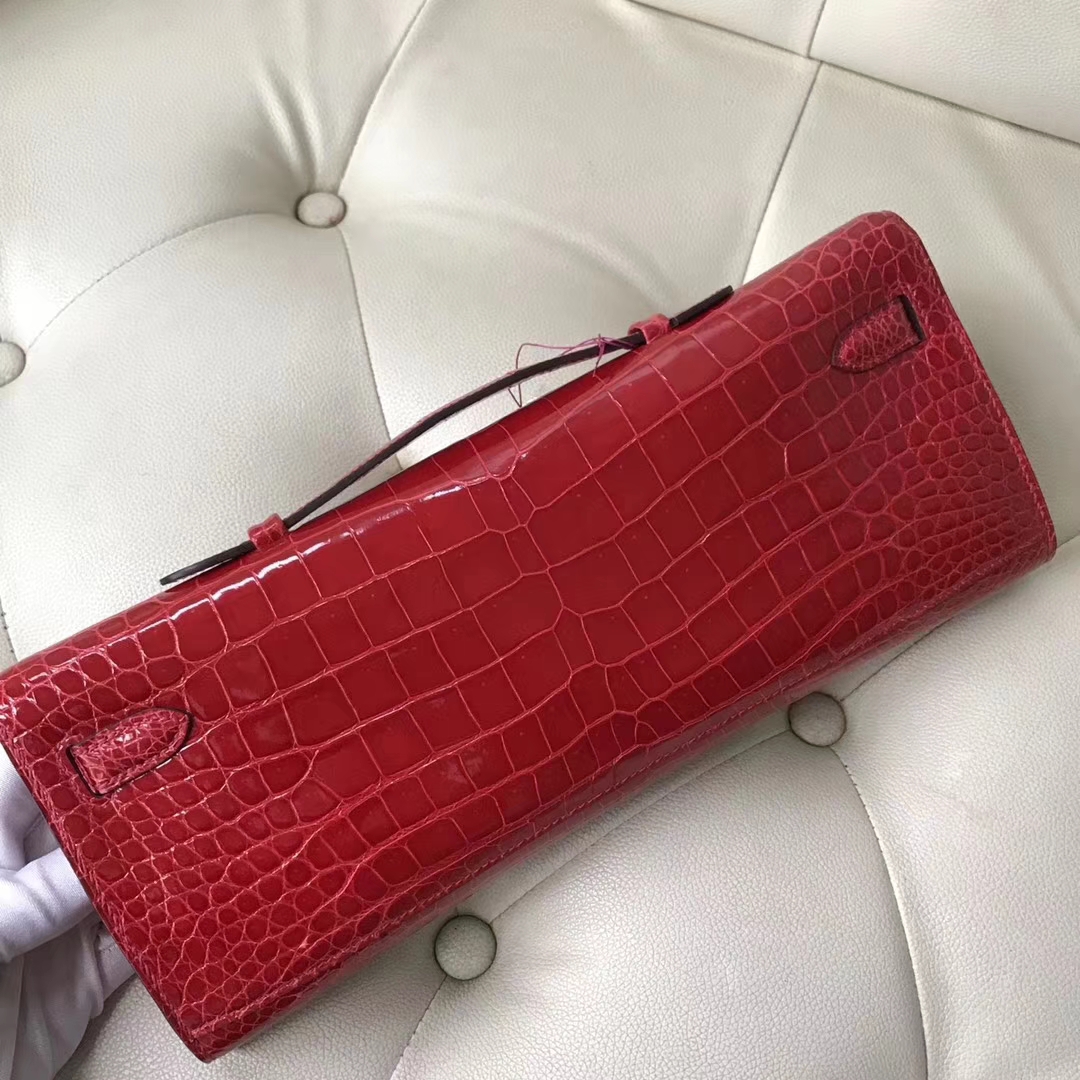 Hermès（爱马仕）Kelly31cm Porosus shiny 亮面澳洲鳄鱼 ck95 法拉利红 Braise 银扣