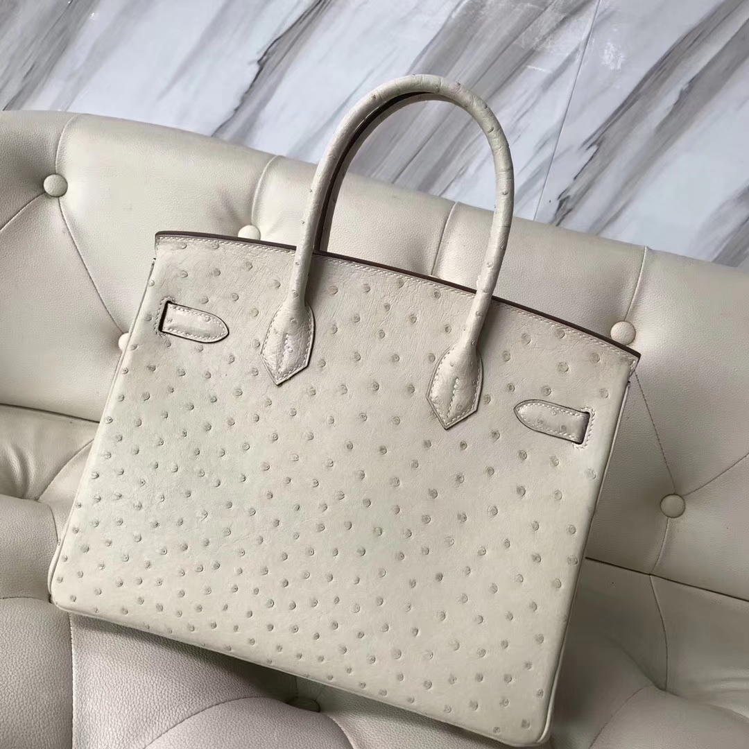 Hermès（爱马仕）Birkin Ostrich kk鸵鸟 3C 羊毛白 金扣 30cm