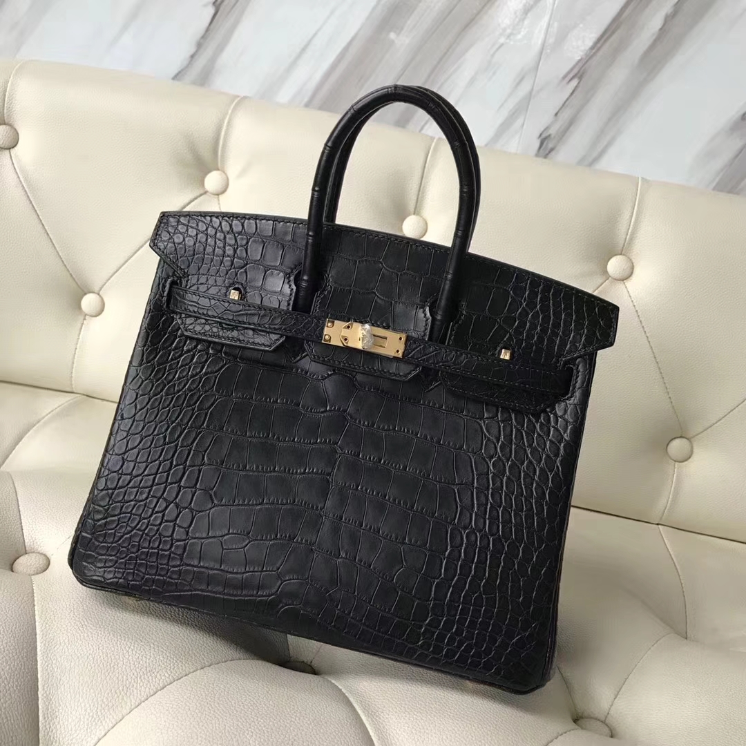 Hermès(爱马仕)Birkin25cm Alligator matt雾面鳄鱼 ck89 黑色 金扣-拉尔森鳄鱼皮具定制 - 爱马仕包包官网 Hermès(爱马仕)Birkin25cm Alligator matt雾面鳄鱼 ck89 黑色 金扣