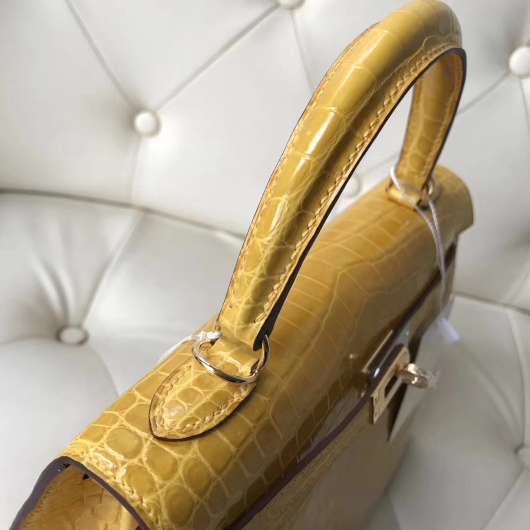 Hermès（爱马仕）Kelly25cm shiny nilo crocodile 亮面尼罗鳄 9D琥珀黄 顶级工艺 全手工蜜蜡线缝 金扣