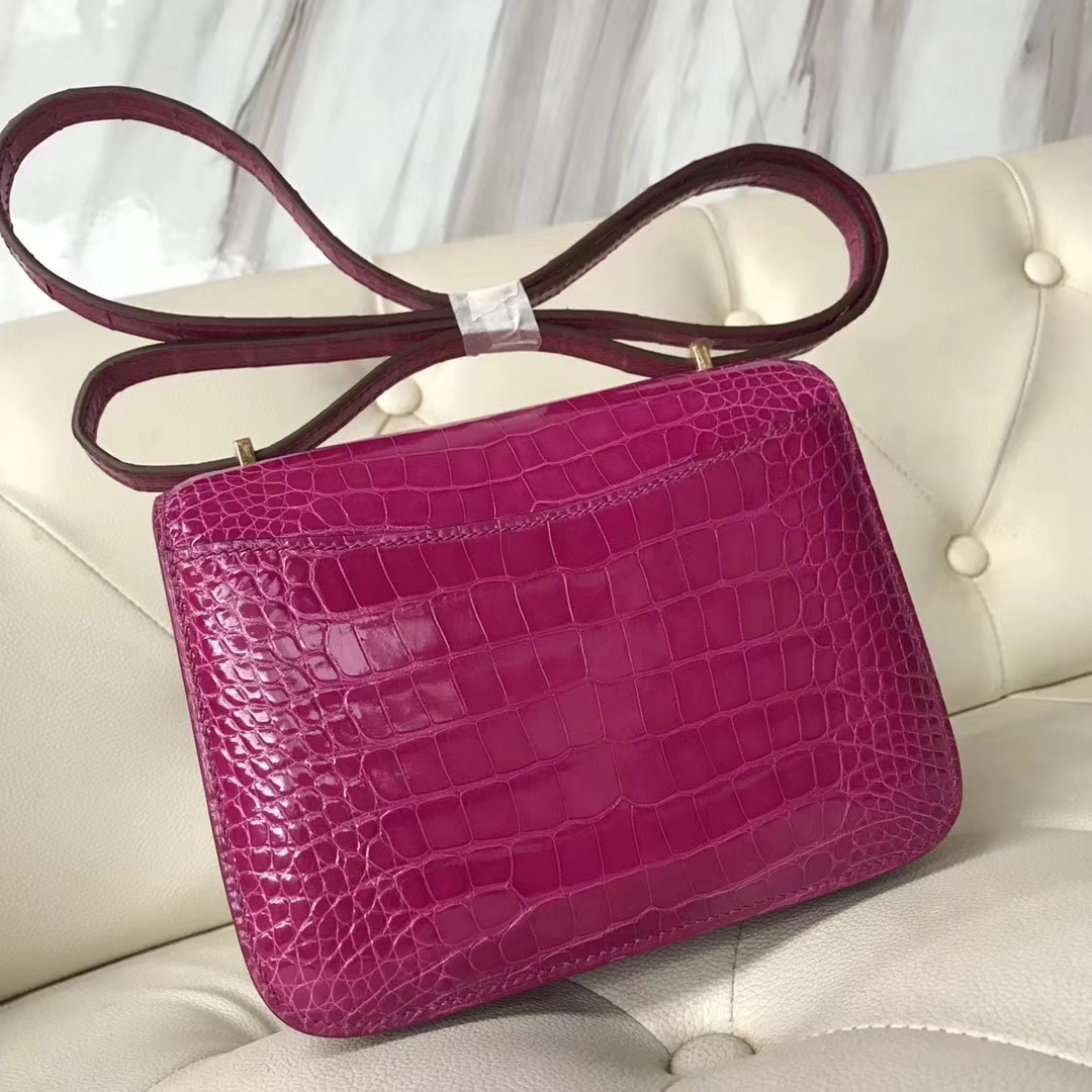 Hermès（爱马仕）Constance Alligator shiny 亮面J5 天方夜谭粉紫 金扣 18cm