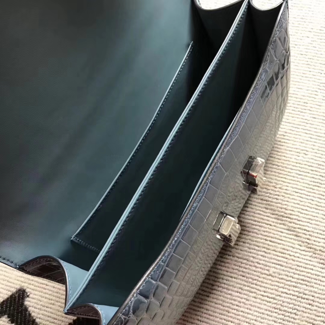 Hermès（爱马仕）Constance 空姐包 极品亮面鳄鱼 小康elan 牛仔蓝 26cm