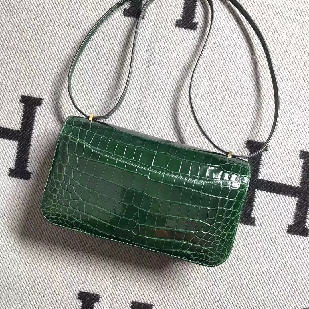 Hermès（爱马仕）Constance 空姐包 亮面小康 银扣 祖母绿 26cm