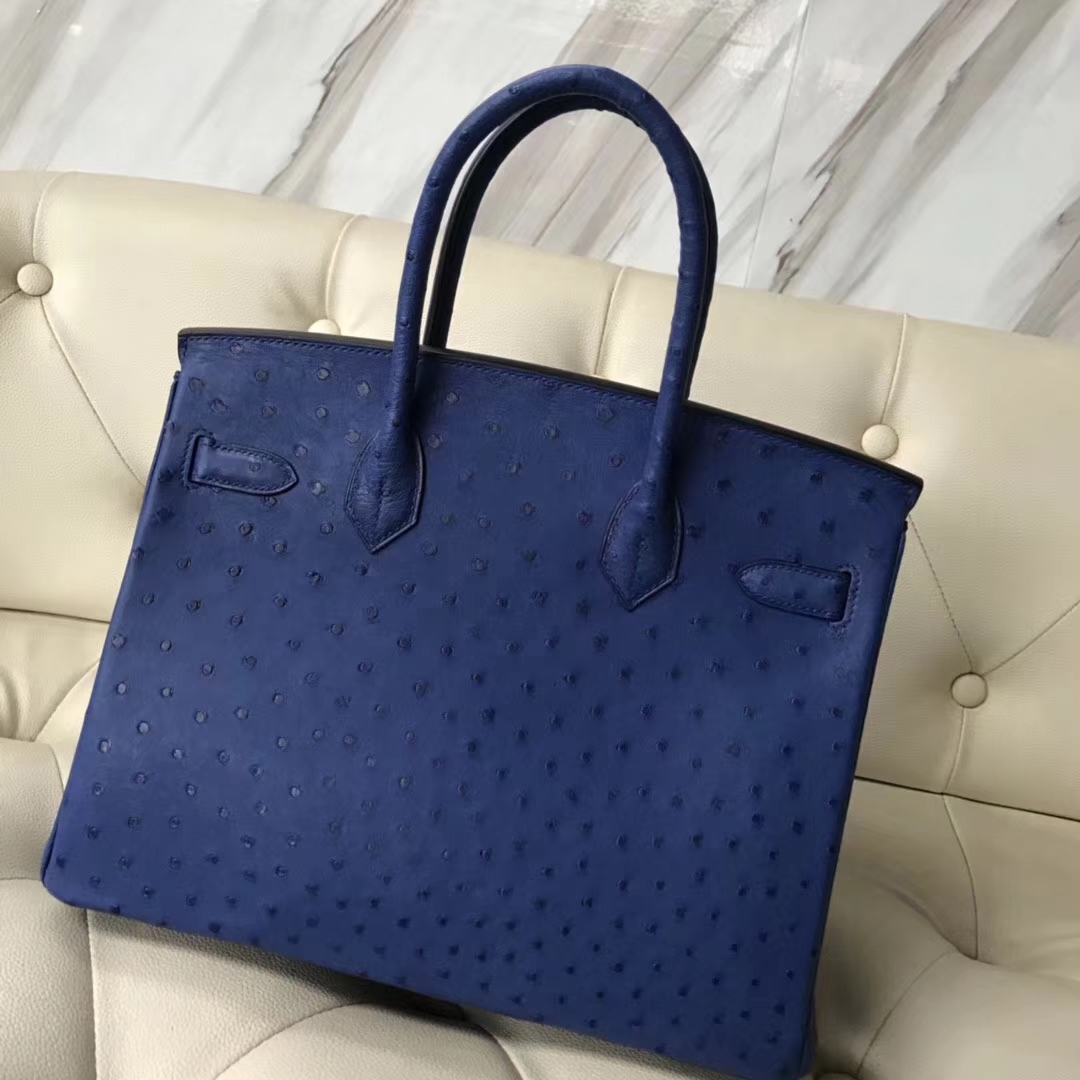 Hermès（爱马仕）Birkin30cm Ostrich Kk鸵鸟 7T 电光蓝 Blue eletric 金扣