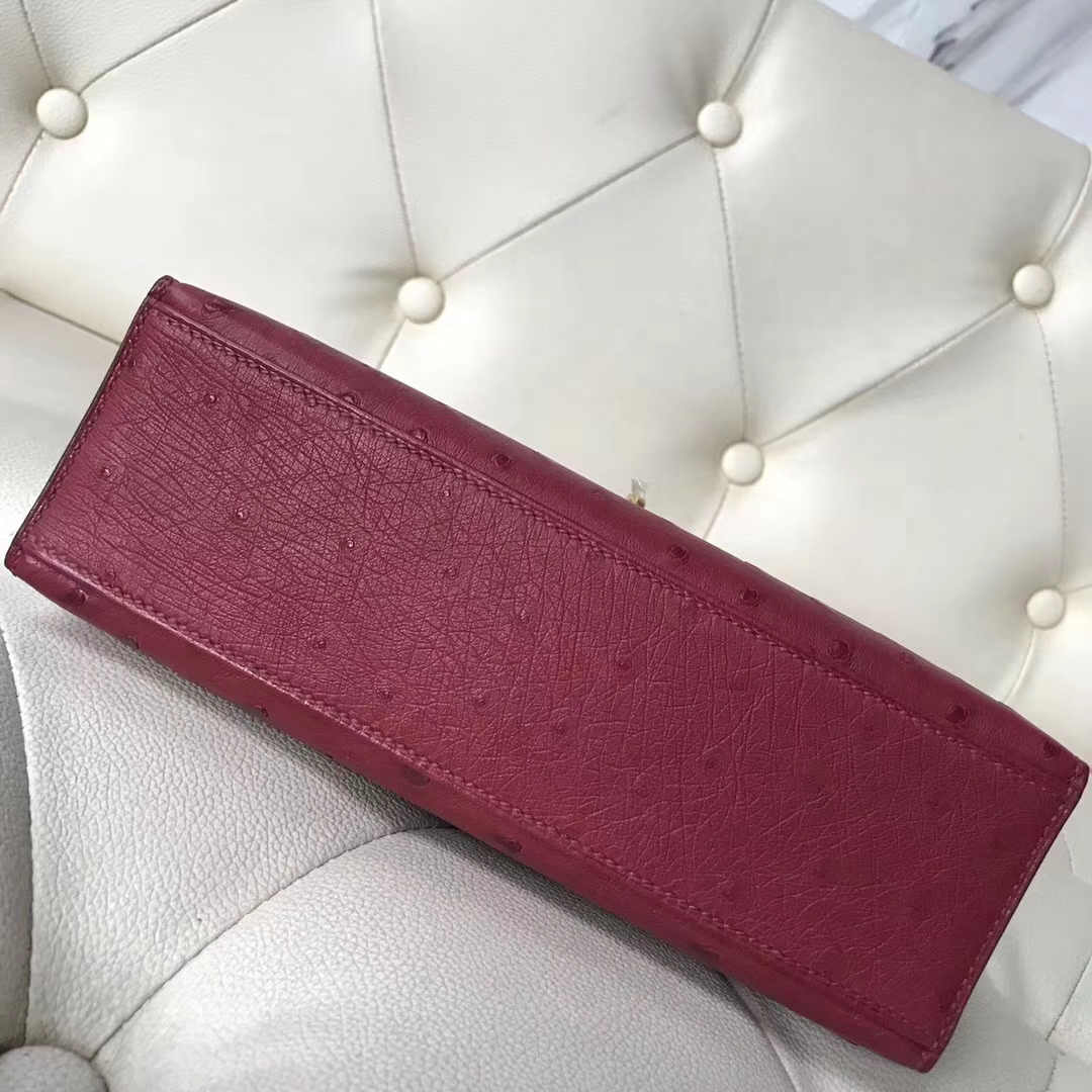 Hermès（爱马仕）Mini Kelly 22cm ostrich kk鸵鸟  枣红色 顶级工艺 蜡线全手工 接受定制