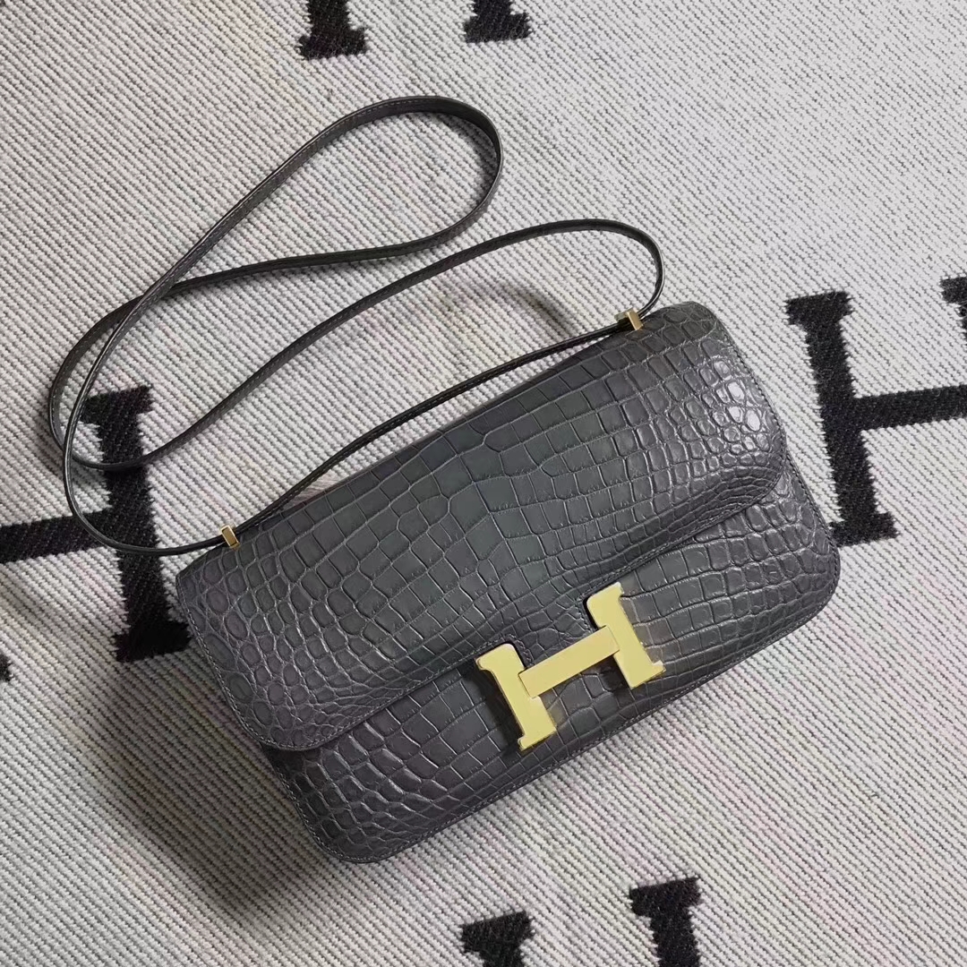 Hermès(爱马仕)雾面鳄鱼两点 小康26cm 铁灰色-拉尔森鳄鱼皮具定制 - 爱马仕包包官网 Hermès(爱马仕)雾面鳄鱼两点 小康26cm 铁灰色