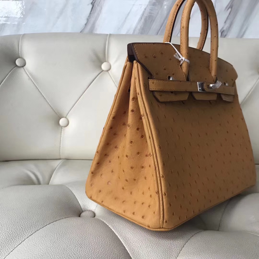 Hermès（爱马仕）Birkin25cm ostrich kk鸵鸟 顶级工艺 蜡线全手工 芥末黄