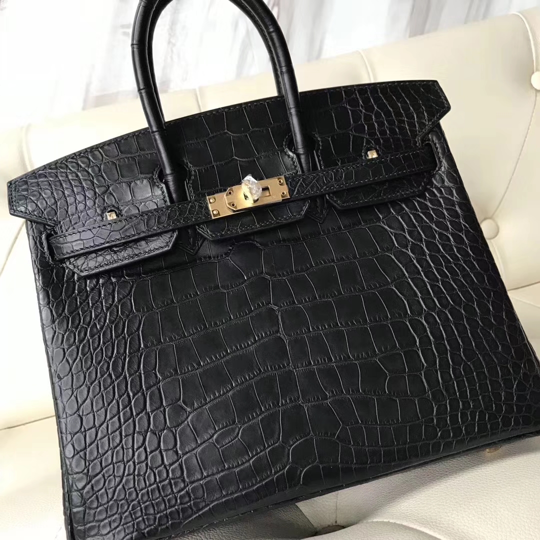 Hermès（爱马仕）Birkin25cm Alligator matt雾面鳄鱼 ck89 黑色 金扣