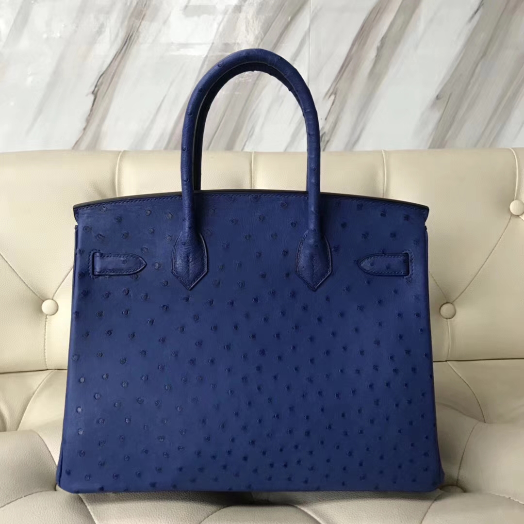 Hermès（爱马仕）Birkin30cm Ostrich Kk鸵鸟 7T 电光蓝 Blue eletric 金扣