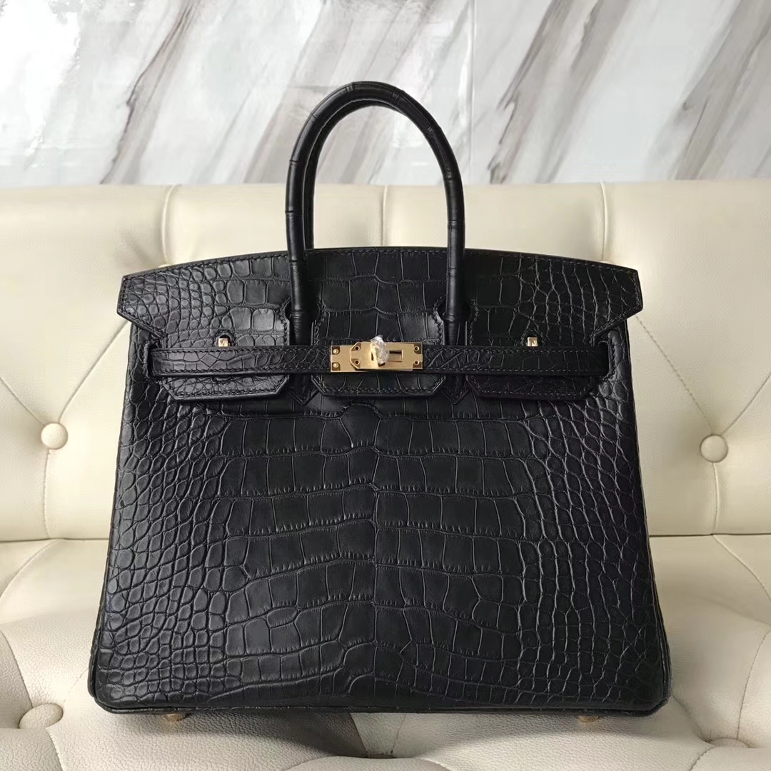 Hermès（爱马仕）Birkin25cm Alligator matt雾面鳄鱼 ck89 黑色 金扣