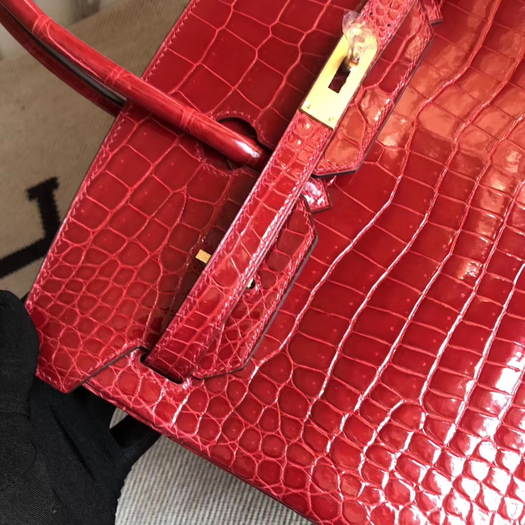 Hermès（爱马仕）Birkin 澳洲湾鳄 ck95法拉利红 顶级工艺 全手工蜜蜡线缝 金扣 35cm